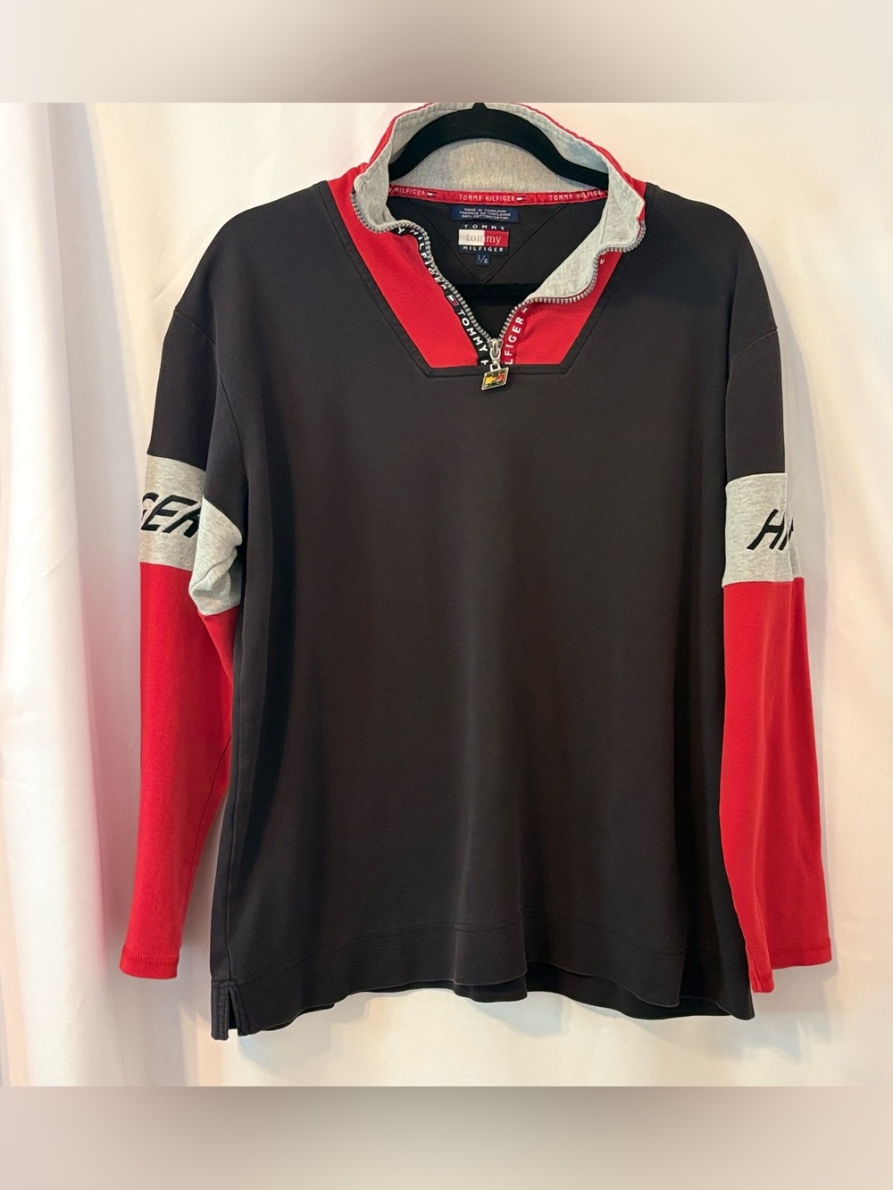 Tommy Hilfiger Red & Black Quarter-Zip Pullover with Branded Trim